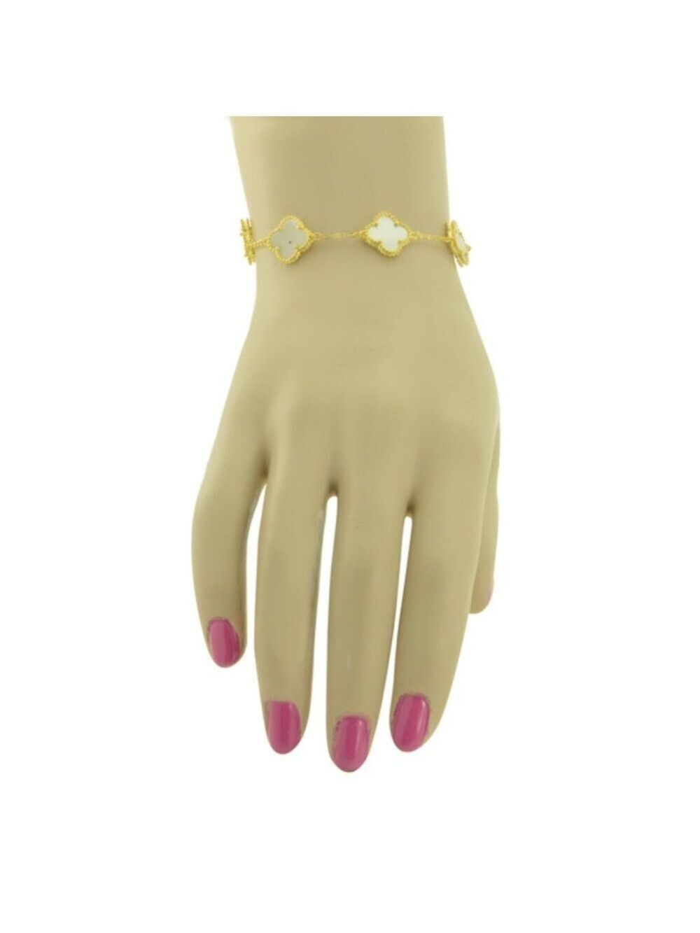 Clover Mother of Pearl 18k Yellow GP Sterling Silver 925 Bracelet 7-7.5"
